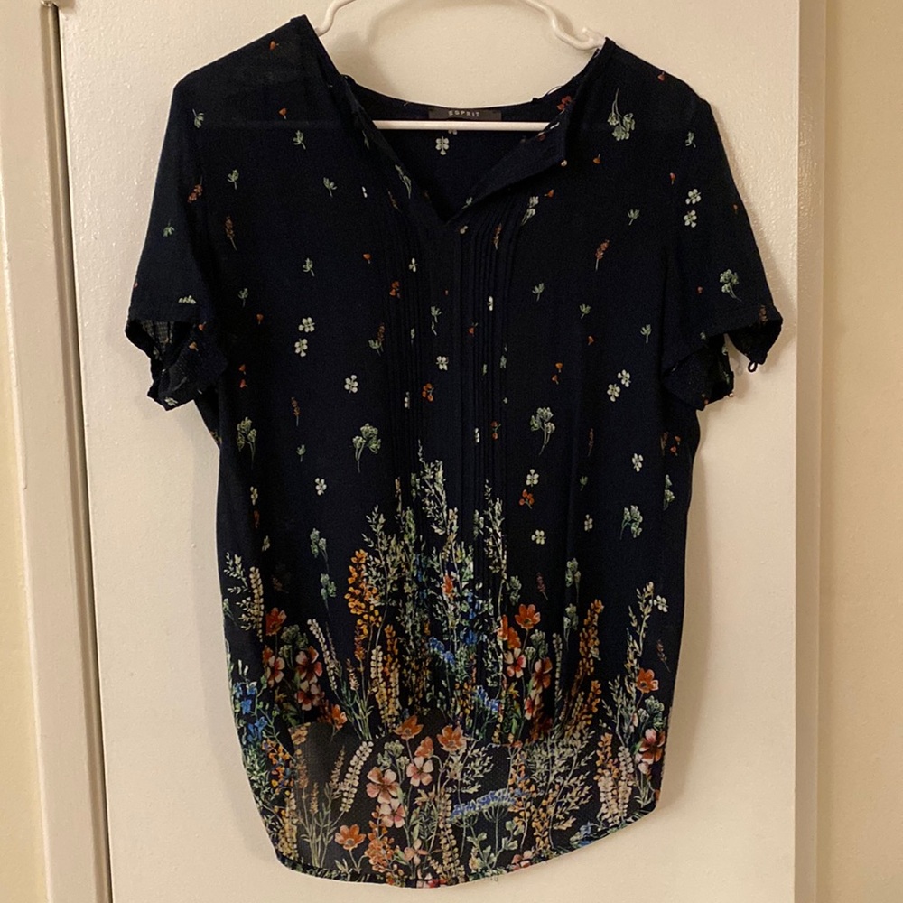 Esprit blue blouse with floral pattern